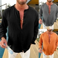 Muška posteljina pamučna Henley majica s dugim rukavima, casual uredski bluza vrhovi