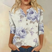 Umitay Bluze za žene Dressy Ležerne prilike Novo dugme Ogrlica moda Print Sedam rukava Retro Print Majica