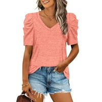 Womans majice na vrhu ruched kratkih rukava Basic T majica Dressy casual solid color Poslovni vrhovi