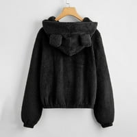 Mlade djevojke zima casual solid color plišani duksevi školski kaput sa zatvaračem modna labava odjeća Petite ženska jakna crna