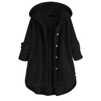 Vbnergoie Plus size Žene Nepravilni džepni kaput s dugim rukavima kaputi sa kapuljačom guste tople profesionalne