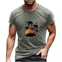 Yuwull muški okrugli izrez Henley majica s rukavicom hipi Ležerni zalazak sunca kokosovo drvo ispis pulover fitness plaža t majica tamno siva čišćenje