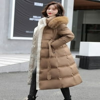 Ženska zimska jakna Topla krzno dugačka s kapuljačom Parkas kaputi niz jakne za ženski povremeni debeli