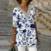 Feterrnal ženska labava majica casual modni ispisani čipkavi šivanje V-izrez Top ljetnih vrhova za žene