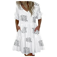Ballsfhk modna labava kratka čvrsta boja podudaranje tiskanih ruffled džepnih ženskih haljina ljetnih haljina za žene