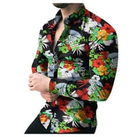 Muška majica Ležerne prilike Cvjetna cvjetna i listom Odštampana košulja Ljetna rukava s dugim rukavima Fashion Relaxed-Fit Havajski gumb za slobodno vrijeme dolje Ogrlica od karata