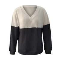 Vbnergoie ženska kontrastna boja V-izrez dugih rukava Ležerne prilike pulover Plus veličine džemper