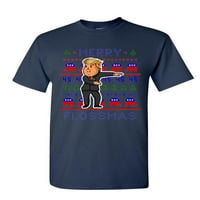 Tee Hunt Merry Flossmas majica Božićni Xmas ružni džemper Trump Floss muška majica, mornarsko plava, velika