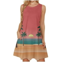 Vegersell haljine za plažu za žene Summer Swing haljina s cvjetnim tenk sa džepovima sa džepovima Okrugli