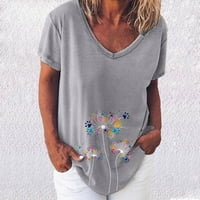Ženski kratki rukav V izrez T majice Modne maslačke šape ispisane labave plaže Ležerne prilike ljetne mase