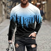 TKLpehg majica s dugim rukavima za muškarce okrugli vrat majice Majica Labava bluza casual dugih rukava T majice 3D digitalni print plavi xxl
