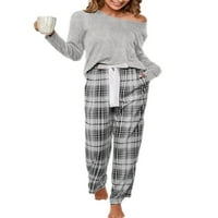 Ženska noćna odjeća Plaid Loungewebyebleard Elastična struka Sleep Leamies Dvije odjeće Pidžame setovi