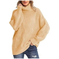 Ženska ležerna puna boja tanki džemper od vrata s visokim vratom Dugi rukavi