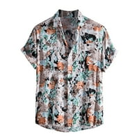 Caveitl muške majice, muškarci Havajski kratki rukav majica na plaži Patchwork Ljeto casual gumb Spustite košulje sa nagibom svijetloplava