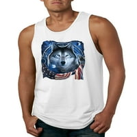 Wild Bobby, Amicinska zastava Patriotski vuk sanjajući životinjski ljubavnik MENS grafički tenk, bijeli,
