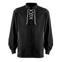 HFYIHGF MENS Srednjovjekovne majice Retro renesansna parnipunk kostim dugih rukava čipkastog stalka ovratnik pamučna posteljina majica crna m