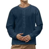 Dugme Down haljina Muškarci Čvrsti V izrez Majica Labavi dugi rujni bluza