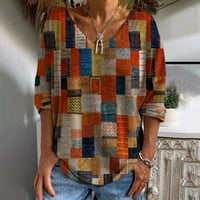 Ženski ležerni srednji rukav vintage ispisuje ljetne vrhove za žene V-izrez majice