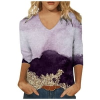 Amidoa Womens Ljetni vrhovi Ležerne prilike V izrez Mramorni rukav rukav pulover Spring labava fit bluza modna odjeća