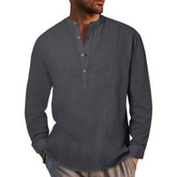 Muška pamučna posteljina bluza od pune boje dugih rukava s dugim rukavima, ležerni pulover