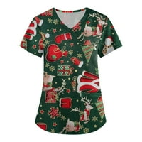Feternal ženski božićni zabavni-tisak kratki rukav V izrez Top košulja, košulja
