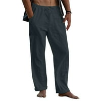 DNDKILG posteljine široke nogu hlače opuštene pantalone za crtanje za muškarce pamuk sa džepovima Muške