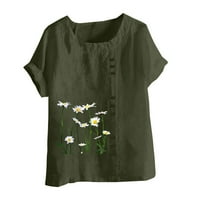 Bigersell ženski vrhovi, majica i bluze Ženska ljetna casual okruglica s kratkim rukavima cvjetna tiskana od labave majice velike i visoke čipke Crew Crt kratkih rukava majica B41252, vojska zelena 4xl