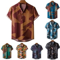 Farfi Havajska košulja Štampanje sa prekidačem od ogrlice pamučne mješavine kratkih rukava Top majica za muškarce
