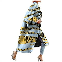 Ženske plus veličina zimski kaput stilski ženski tiskani džepni jakni Outerwear Cardigan Overcoat dugački kaput svijetlo plavi xxxxl, ac3260