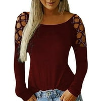 Ženske košulje seksi od ramena dugih rukava s vrućim bušenjem od šuplje izdužete izrez za bluzu majice