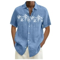 Ljetni trendi čišćenje muški majica Dizajnerska proljetna ljeto Muška povremena pamučna posteljina od pune boje kratkih rukava Majice Labave majice Plavi XL