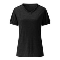 Aaitomet ženski vrhovi Casual V izrez kratki rukav Basic Majica, crna XL