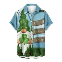 Zodggu Prodaja ljetnih majica za muškarce St. Patricks Day Grafički modni bluza na plaži vrhovi labavi casual gumb dole rever slatki gnome Print Trending pokloni za njega muško slobodno vrijeme plavo 12