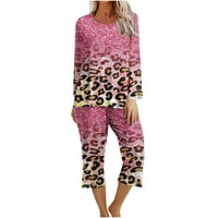 Ženska aperija za spavanje kapriju pidžama setovi dugih rukava Dvodijelni PJS Crew izrez salon za izreze vrhova i kapri hlače sa džepovima