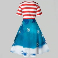 Asdoklhq Womens Plus Veličina haljina, ženska plus veličina Božić Santa Claus Elk Vintage Stripe Print Swing Party haljina