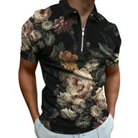 Muški mišić isključuju košulje od ovratnika Slim Fit s kratkim rukavima cvjetni 3D print pamučni golf patentni košulje s majicama mekane majice Muške teške majice za muškarce