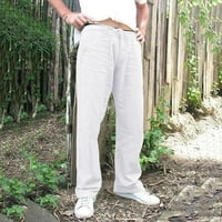Traperice za muškarce labave ležerne muške dukseve hlače nacrtaju posteljina pamučna ljeta ravna muške hlače muškarci, temunalne hlače bijele + m