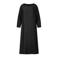 Jesenske haljine za žene ženski trendi okrugli džepovi dugih rukava s dugim rukavima, dugačka haljina crna XL DRS
