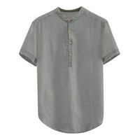 Muška majica muškarci Baggy Solid pamučna posteljina kratki rukav plus veličina majica za majicu bluza