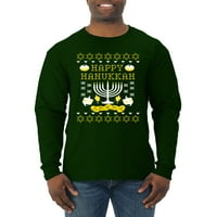 Sretan hanukkah ružni božićni džemper muški majica s dugim rukavima, šumska zelena, srednja