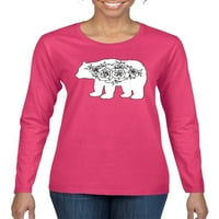 Nosač Bear Rose Animal Ljubav ženska grafička majica s dugim rukavima, Fuschia, X-Veliki